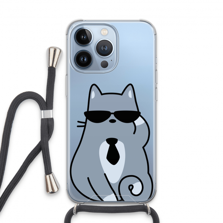 Cool cat: iPhone 13 Pro Transparant Hoesje met koord