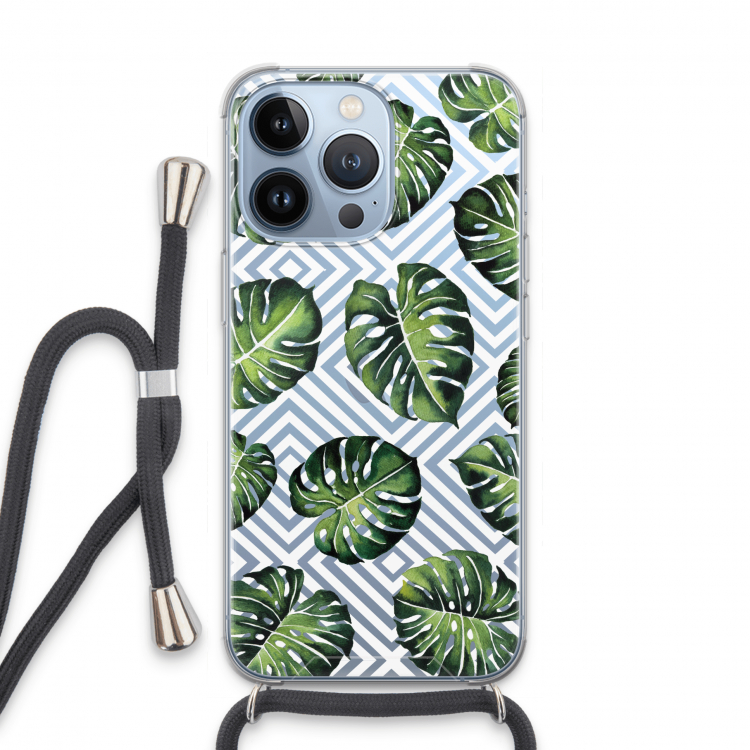 Geometrische jungle: iPhone 13 Pro Transparant Hoesje met koord