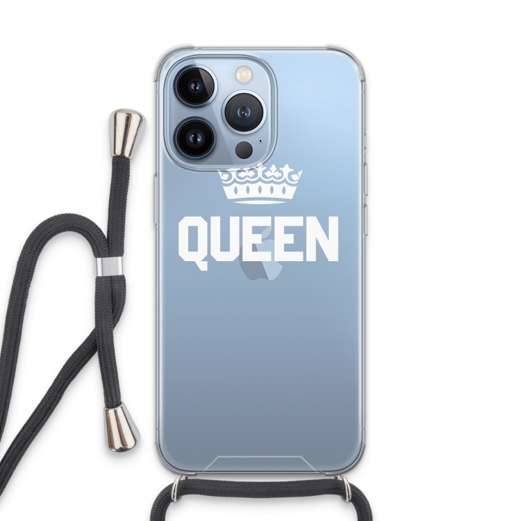 Queen zwart: iPhone 13 Pro Transparant Hoesje met koord