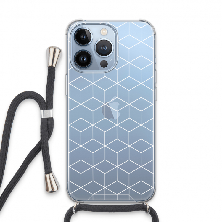 Zwart-witte kubussen: iPhone 13 Pro Transparant Hoesje met koord