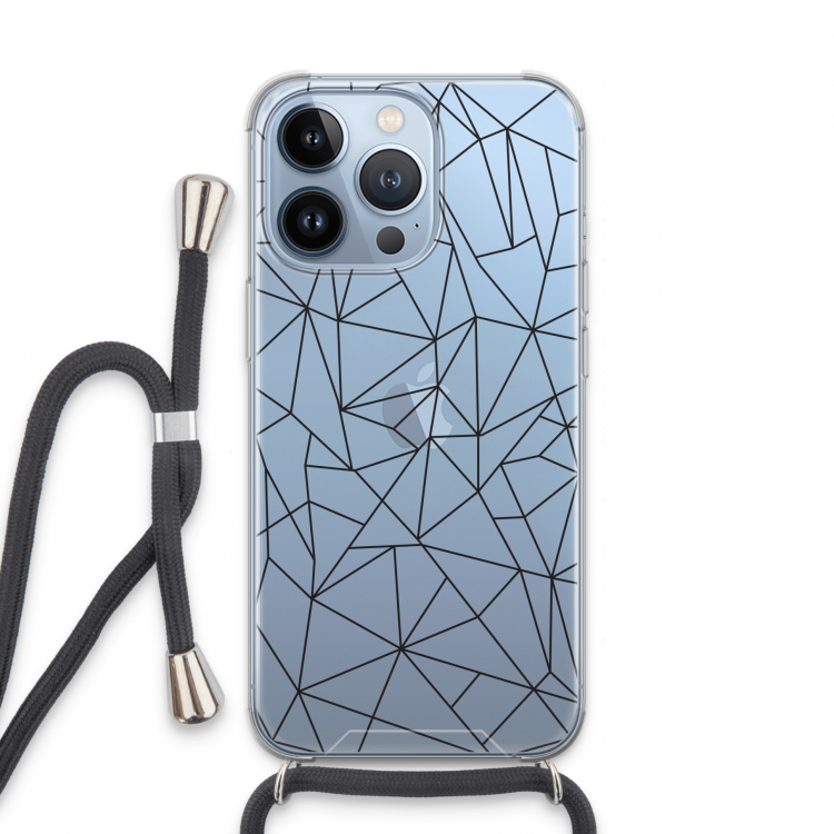 Geometrische lijnen zwart: iPhone 13 Pro Transparant Hoesje met koord