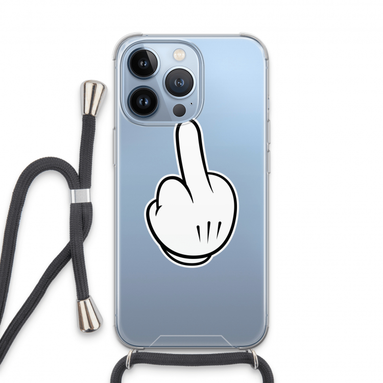 Middle finger white: iPhone 13 Pro Transparant Hoesje met koord