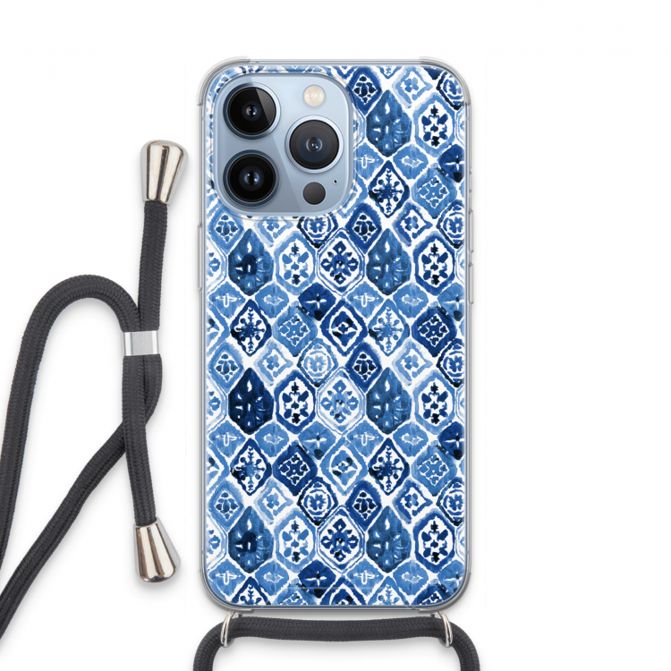 Blauw motief: iPhone 13 Pro Transparant Hoesje met koord