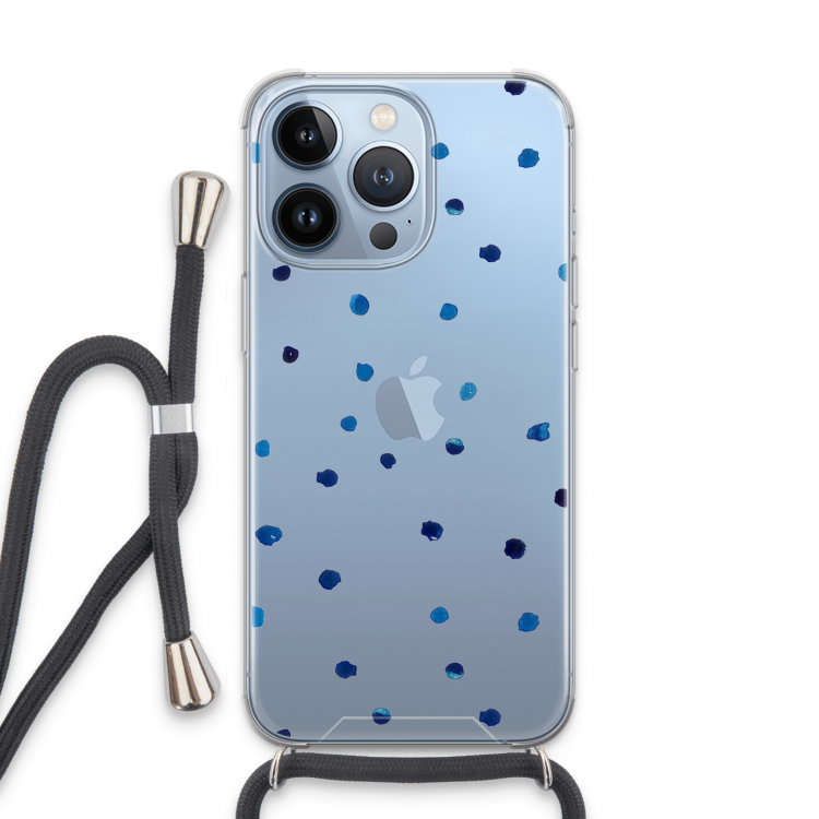 Blauwe stippen: iPhone 13 Pro Transparant Hoesje met koord