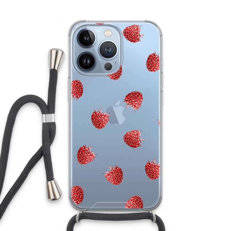 Framboosjes: iPhone 13 Pro Transparant Hoesje met koord
