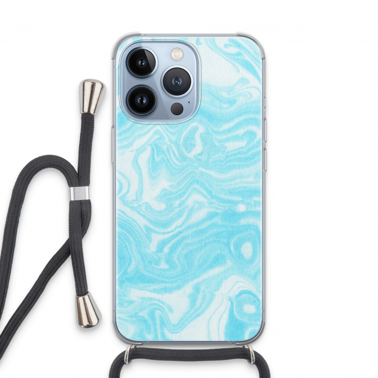 Waterverf blauw: iPhone 13 Pro Transparant Hoesje met koord