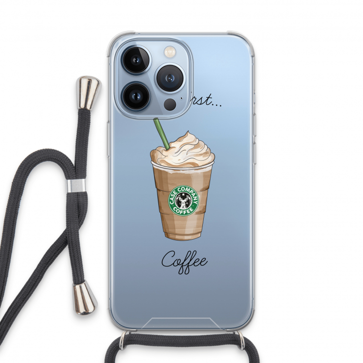 But first coffee: iPhone 13 Pro Transparant Hoesje met koord