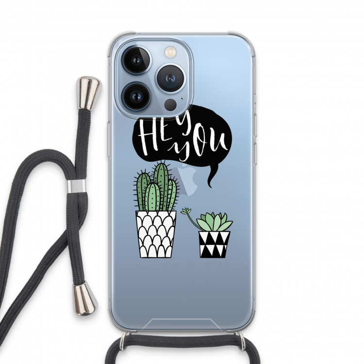 Hey you cactus: iPhone 13 Pro Transparant Hoesje met koord