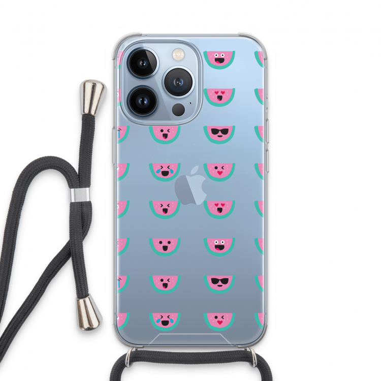 Smiley watermeloenprint: iPhone 13 Pro Transparant Hoesje met koord