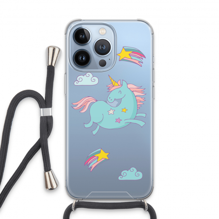 Vliegende eenhoorn: iPhone 13 Pro Transparant Hoesje met koord