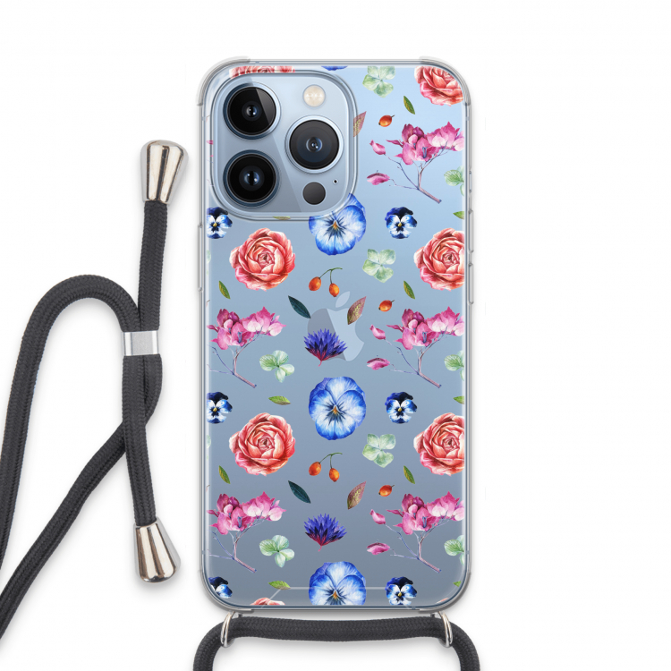 Bloemetjes: iPhone 13 Pro Transparant Hoesje met koord