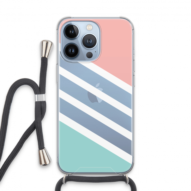 Strepen pastel: iPhone 13 Pro Transparant Hoesje met koord