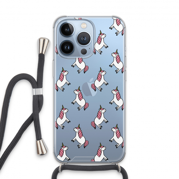 Eenhoorns overal: iPhone 13 Pro Transparant Hoesje met koord