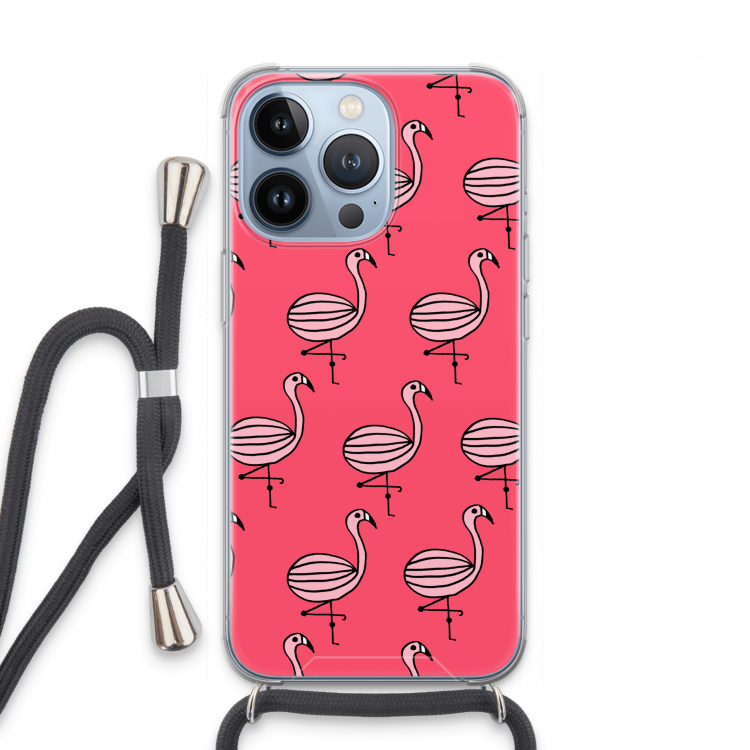 Flamingo: iPhone 13 Pro Transparant Hoesje met koord