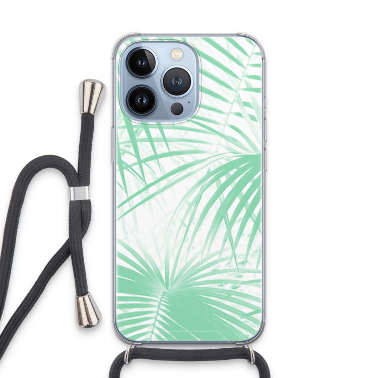Palmbladeren: iPhone 13 Pro Transparant Hoesje met koord