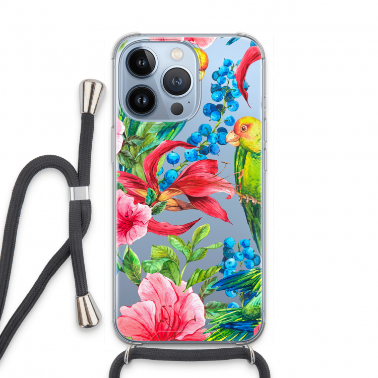 Papegaaien: iPhone 13 Pro Transparant Hoesje met koord