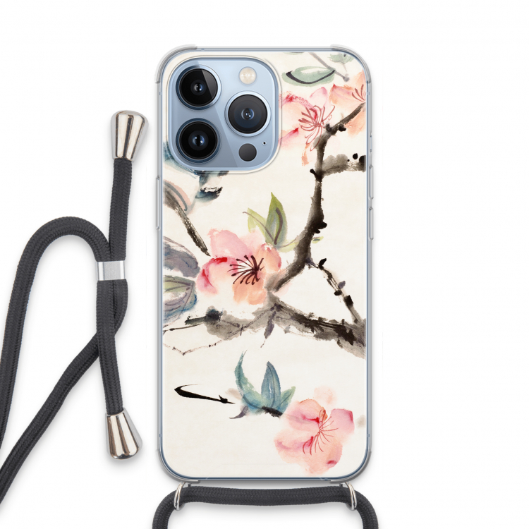 Japanse bloemen: iPhone 13 Pro Transparant Hoesje met koord