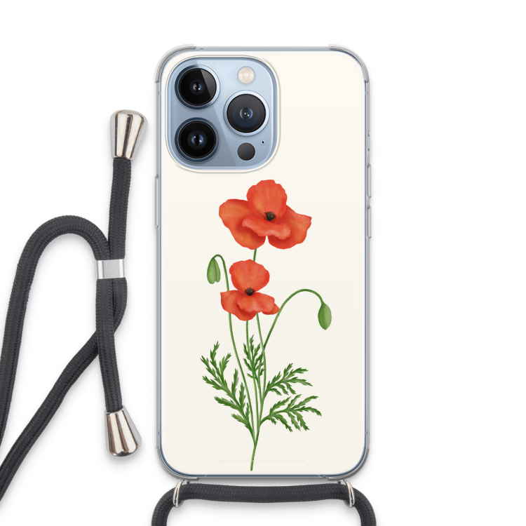 Red poppy: iPhone 13 Pro Transparant Hoesje met koord