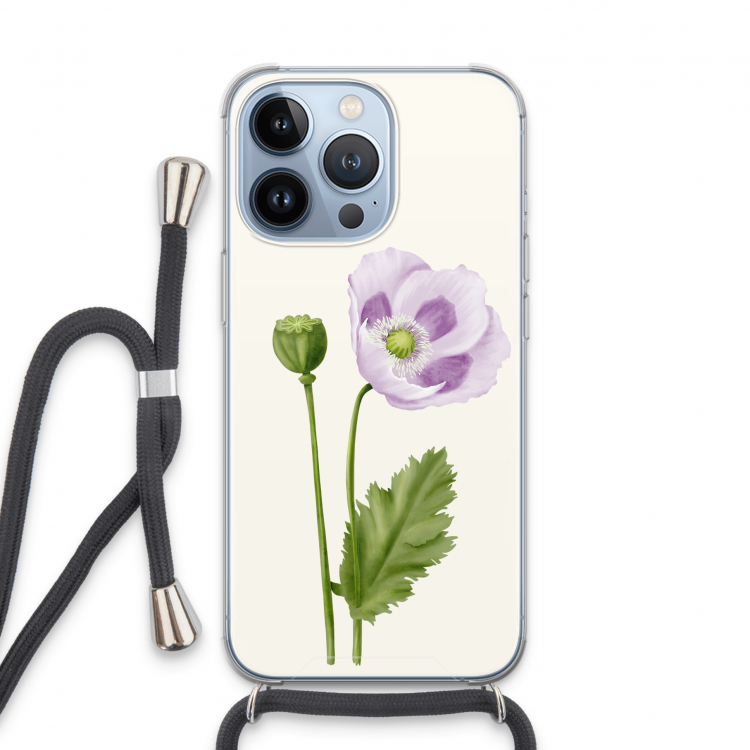 Purple poppy: iPhone 13 Pro Transparant Hoesje met koord