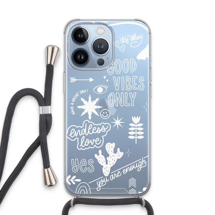 Good vibes: iPhone 13 Pro Transparant Hoesje met koord