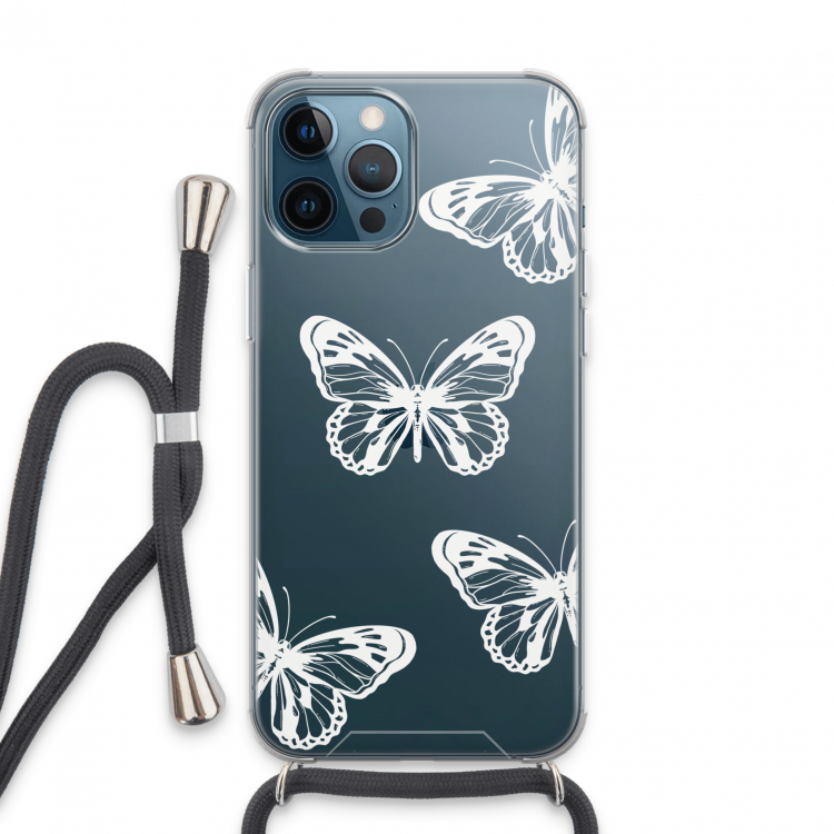White butterfly: iPhone 13 Pro Max Transparant Hoesje met koord