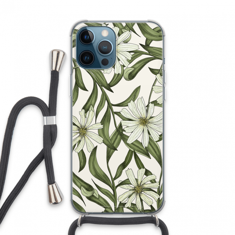 Wit bloemenpatroon: iPhone 13 Pro Max Transparant Hoesje met koord