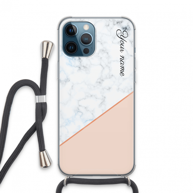 Marmer in stijl: iPhone 13 Pro Max Transparant Hoesje met koord