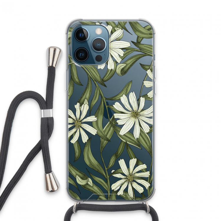 Wit bloemenpatroon: iPhone 13 Pro Max Transparant Hoesje met koord