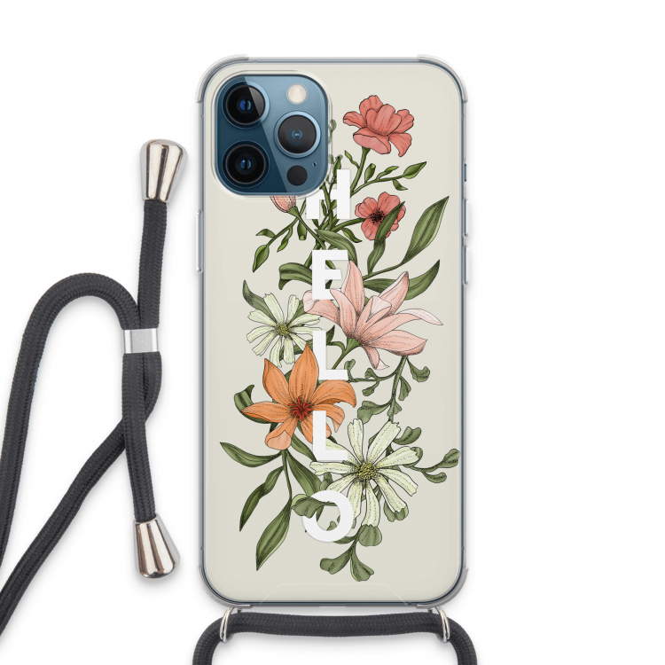 Hello bloemen: iPhone 13 Pro Max Transparant Hoesje met koord