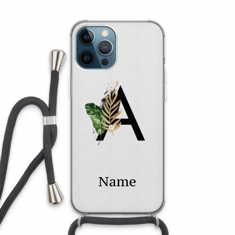Charcoal Flora: iPhone 13 Pro Max Transparant Hoesje met koord
