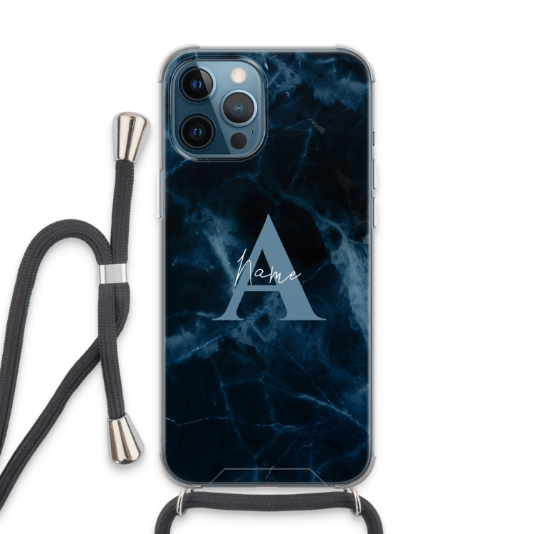 Midnight Marble: iPhone 13 Pro Max Transparant Hoesje met koord