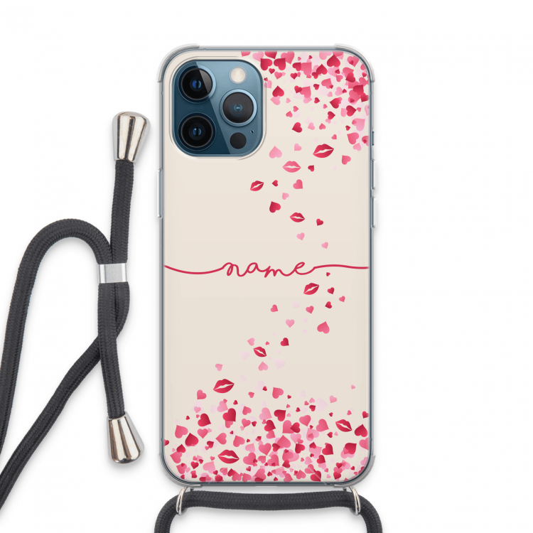 Hartjes en kusjes: iPhone 13 Pro Max Transparant Hoesje met koord