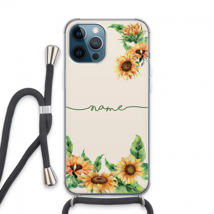 Zonnebloemen: iPhone 13 Pro Max Transparant Hoesje met koord