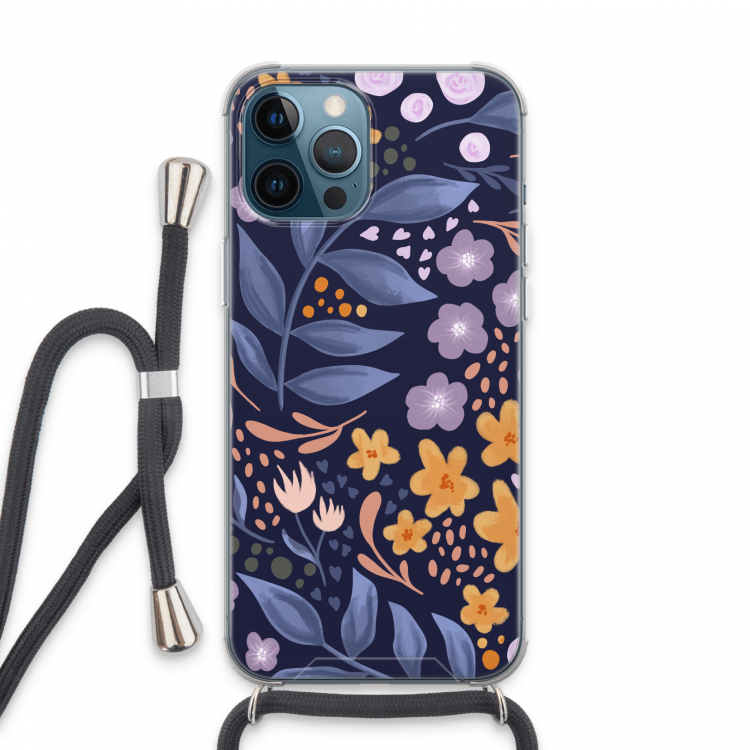 Flowers with blue leaves: iPhone 13 Pro Max Transparant Hoesje met koord