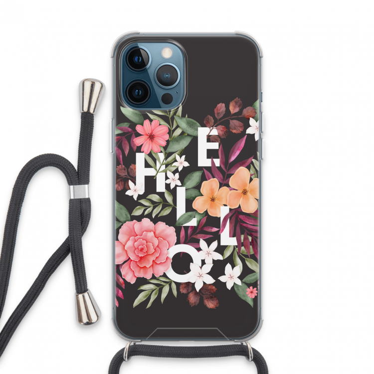 Hello in flowers: iPhone 13 Pro Max Transparant Hoesje met koord