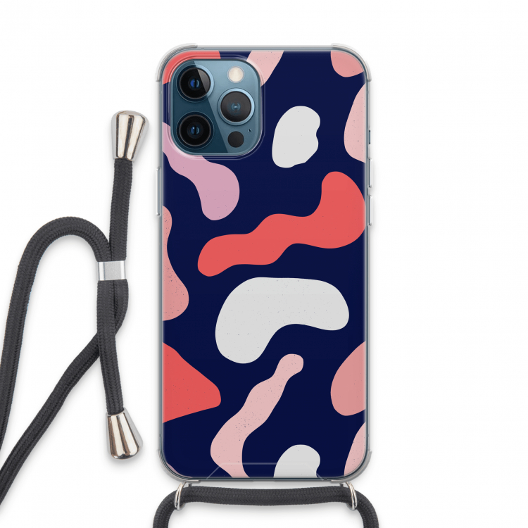 Memphis Shapes Pink: iPhone 13 Pro Max Transparant Hoesje met koord