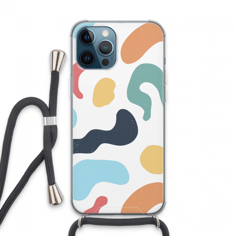Memphis Shapes Blue: iPhone 13 Pro Max Transparant Hoesje met koord