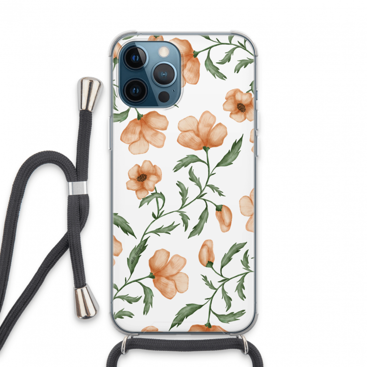 Peachy flowers: iPhone 13 Pro Max Transparant Hoesje met koord