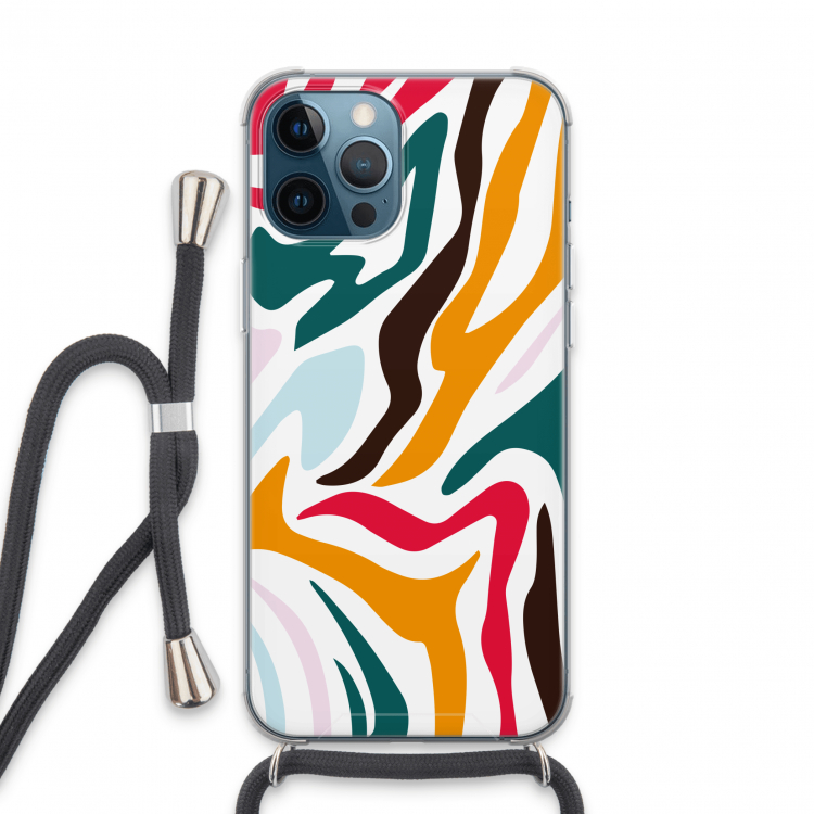 Colored Zebra: iPhone 13 Pro Max Transparant Hoesje met koord