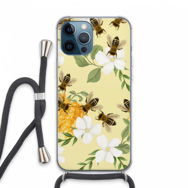 No flowers without bees: iPhone 13 Pro Max Transparant Hoesje met koord