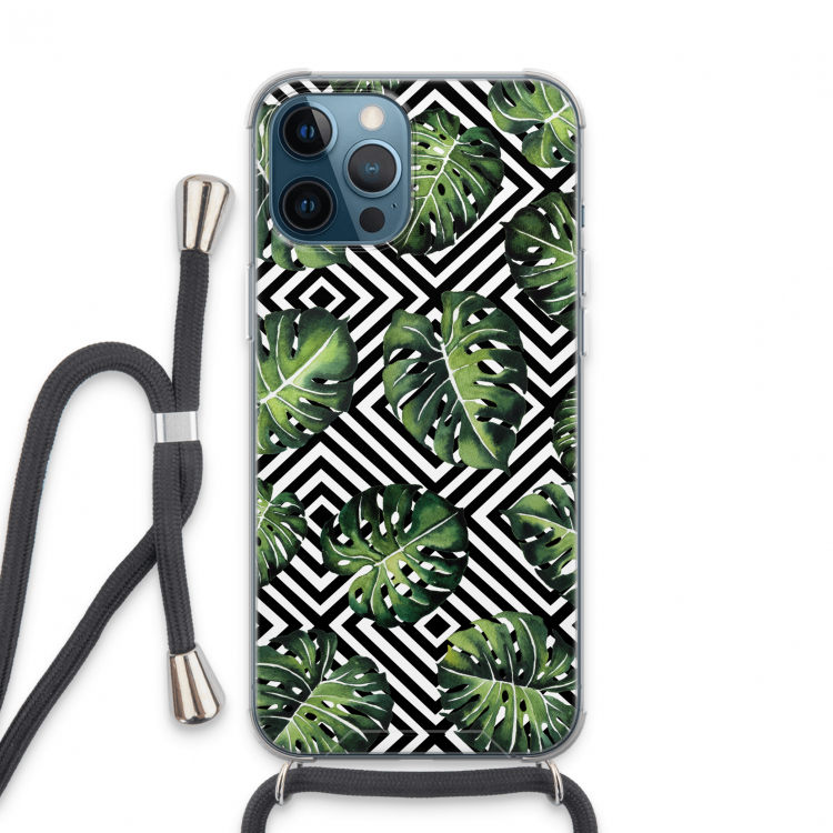 Geometrische jungle: iPhone 13 Pro Max Transparant Hoesje met koord