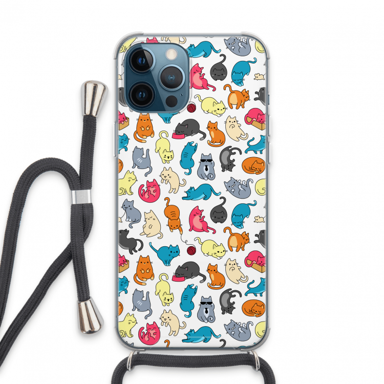 Kleurrijke katten: iPhone 13 Pro Max Transparant Hoesje met koord