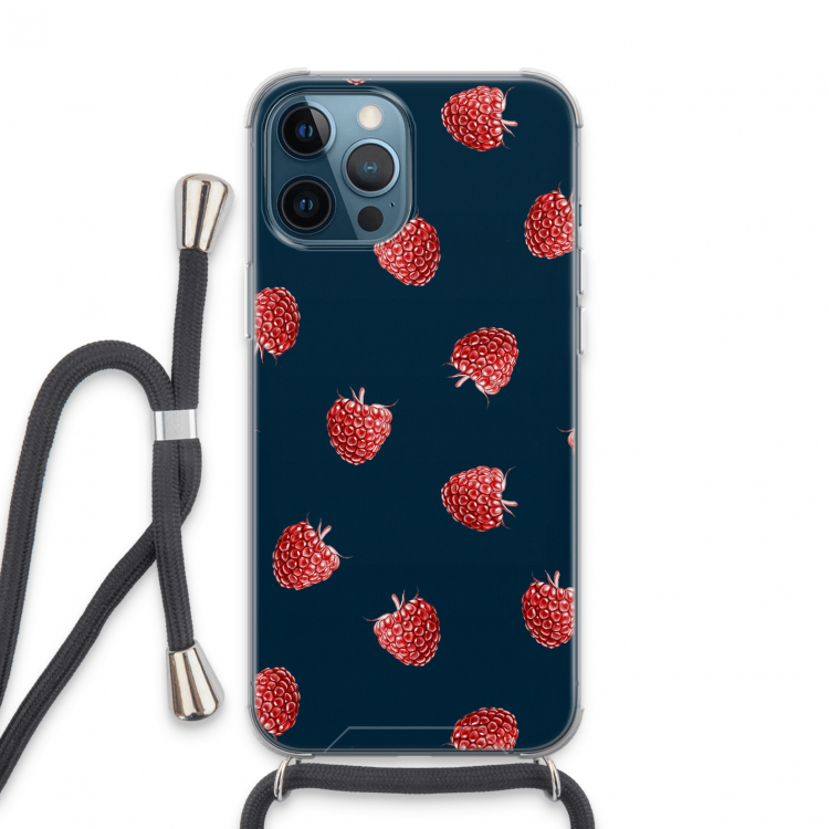 Framboosjes: iPhone 13 Pro Max Transparant Hoesje met koord