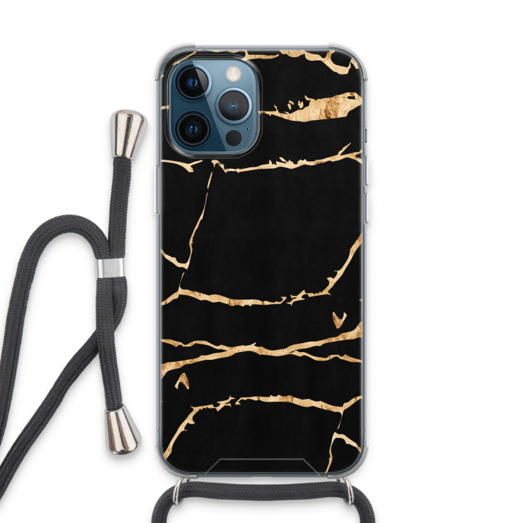 Gouden marmer: iPhone 13 Pro Max Transparant Hoesje met koord