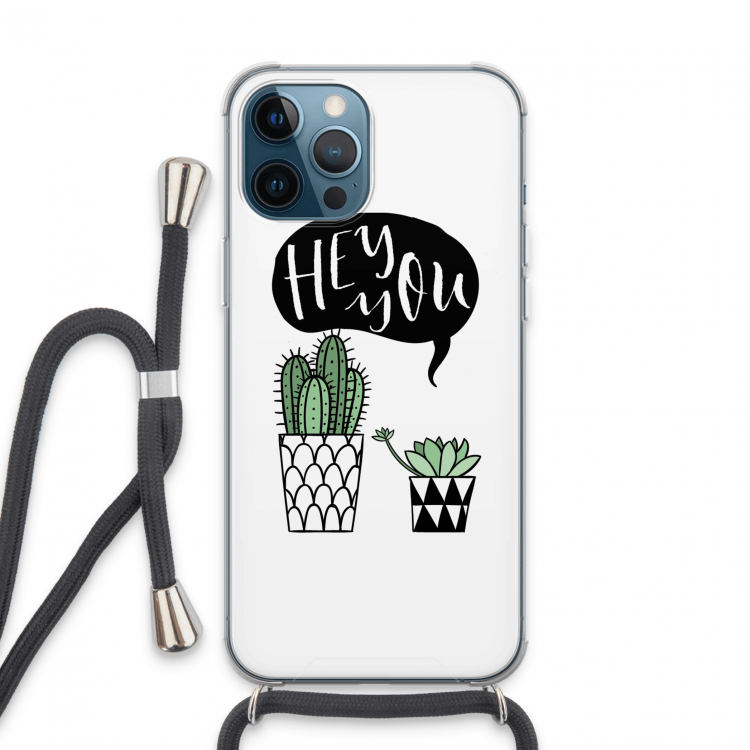 Hey you cactus: iPhone 13 Pro Max Transparant Hoesje met koord