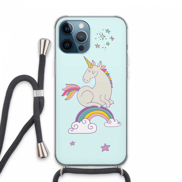Regenboog eenhoorn: iPhone 13 Pro Max Transparant Hoesje met koord