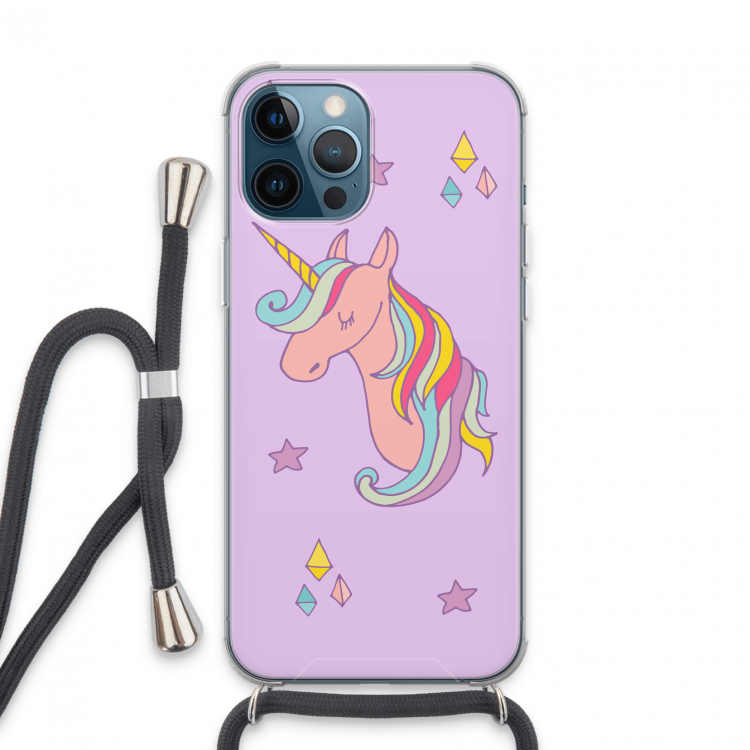 Roze eenhoorn: iPhone 13 Pro Max Transparant Hoesje met koord