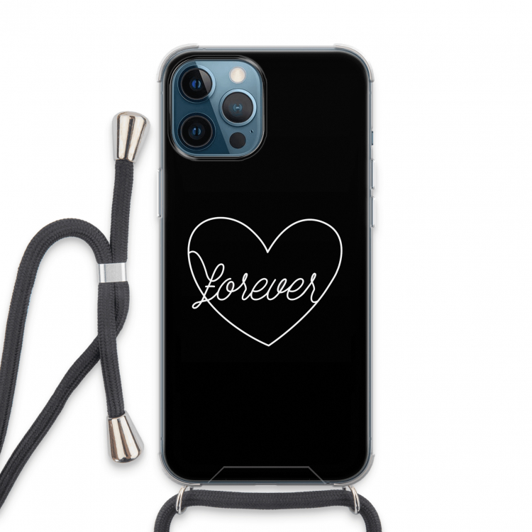 Forever heart black: iPhone 13 Pro Max Transparant Hoesje met koord