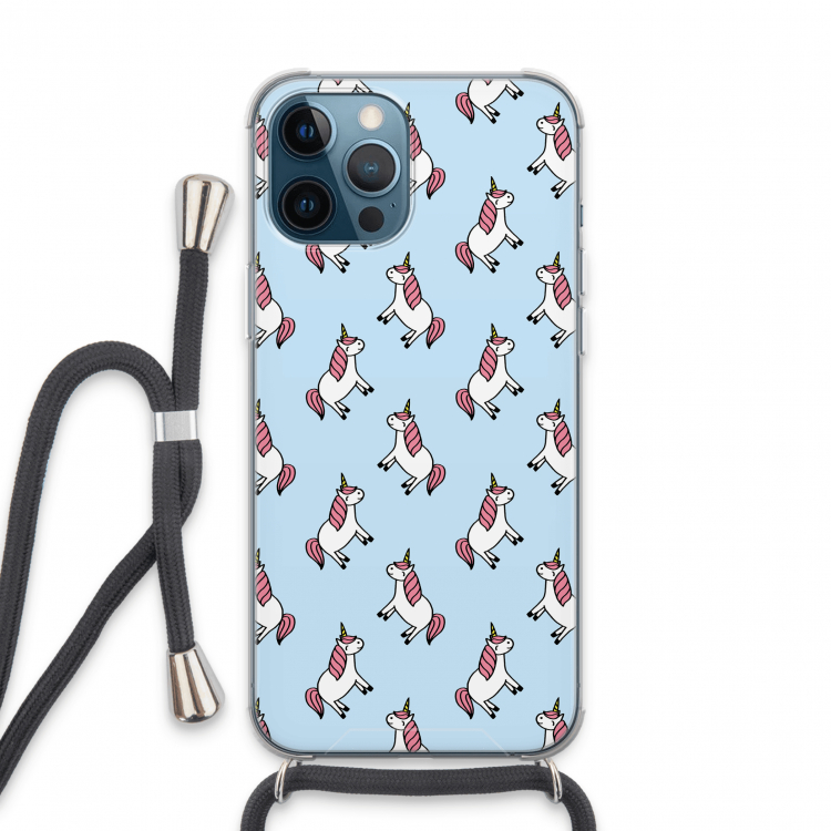 Eenhoorns overal: iPhone 13 Pro Max Transparant Hoesje met koord