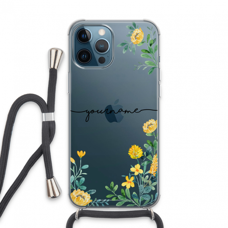 Gele bloemen: iPhone 13 Pro Max Transparant Hoesje met koord